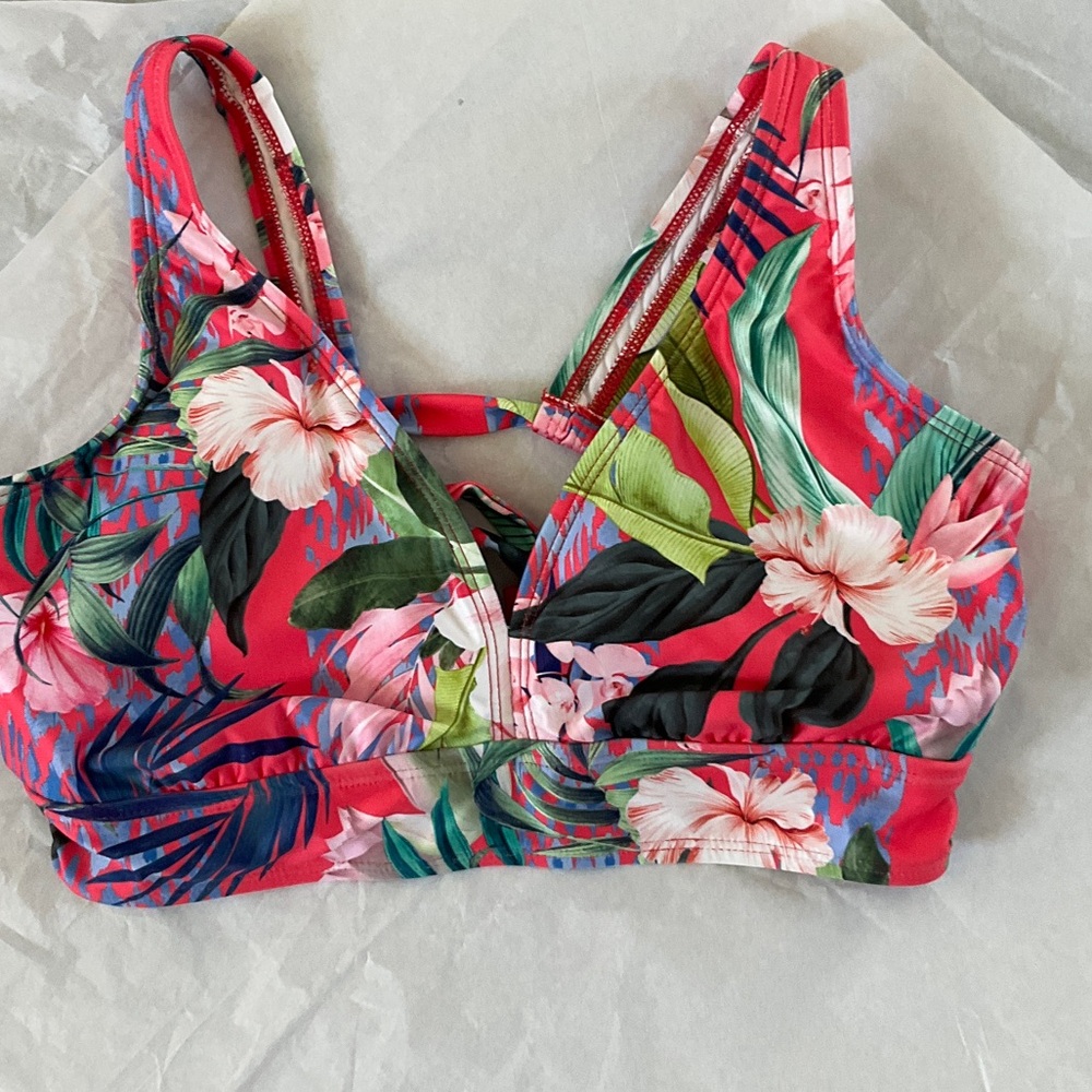 Next Tropical Floral Bikini Top - Red and Green